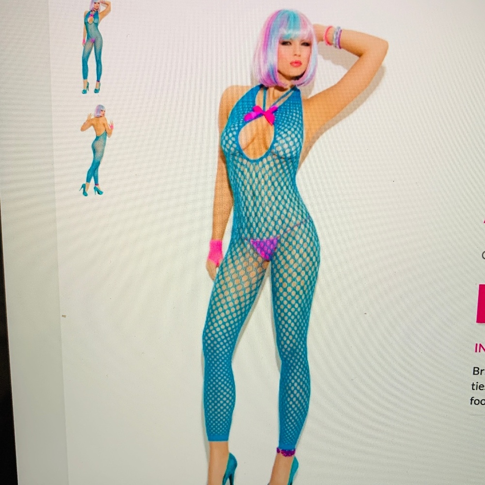 NEW BLUE CROCHET BODY STOCKING ONE SIZE